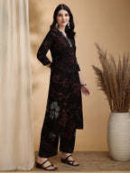 Floral Printed Kurta Pallazo Set, Black - Hiral Fashion | Grocsy
