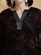 Floral Printed Kurta Pallazo Set, Black - Hiral Fashion | Grocsy