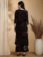 Floral Printed Kurta Pallazo Set, Black - Hiral Fashion | Grocsy