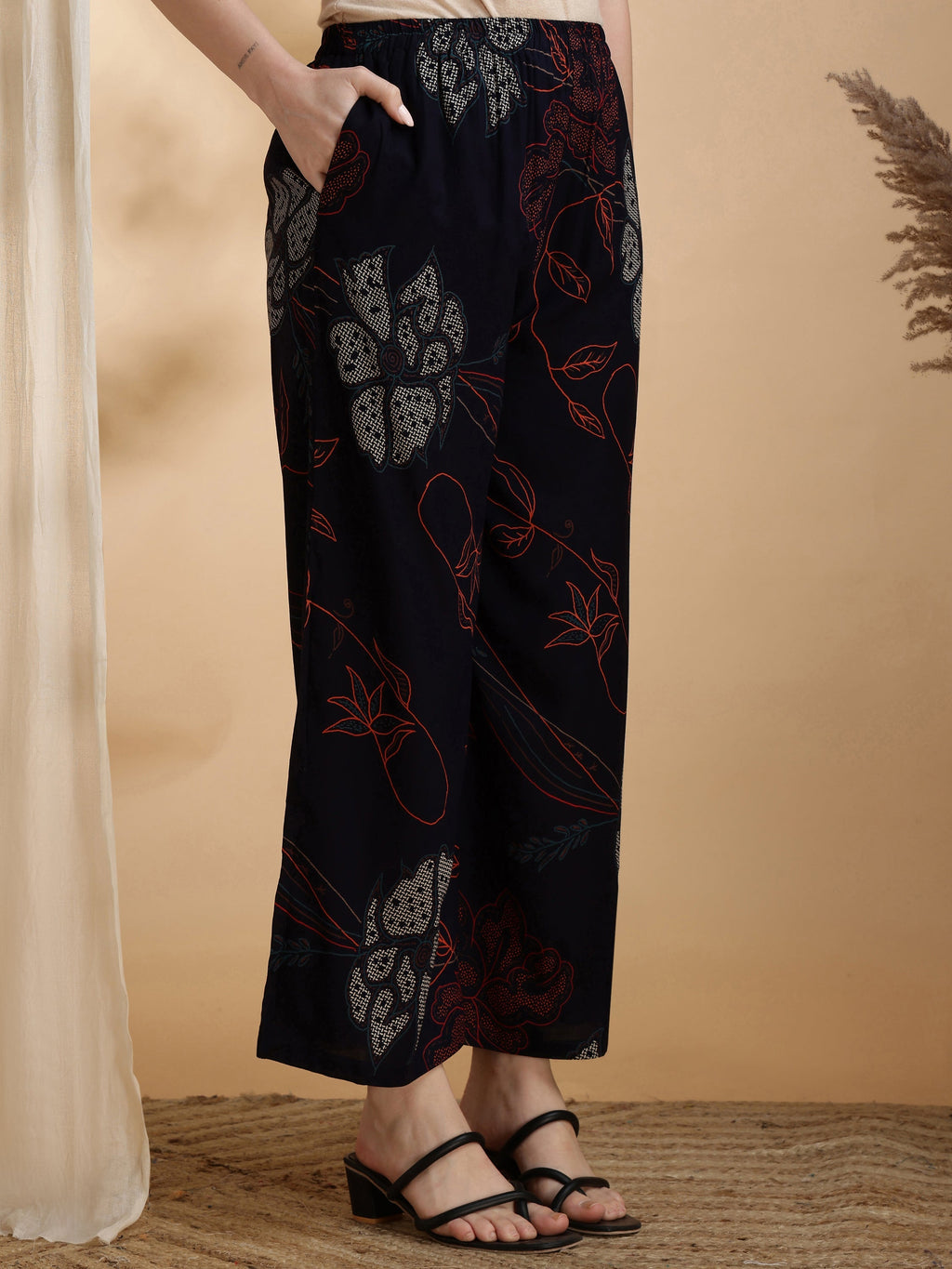 Floral Printed Kurta Pallazo Set, Navy Blue - Hiral Fashion | Grocsy