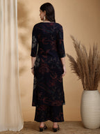 Floral Printed Kurta Pallazo Set, Navy Blue - Hiral Fashion | Grocsy
