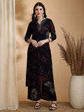 Floral Printed Kurta Pallazo Set, Navy Blue - Hiral Fashion | Grocsy