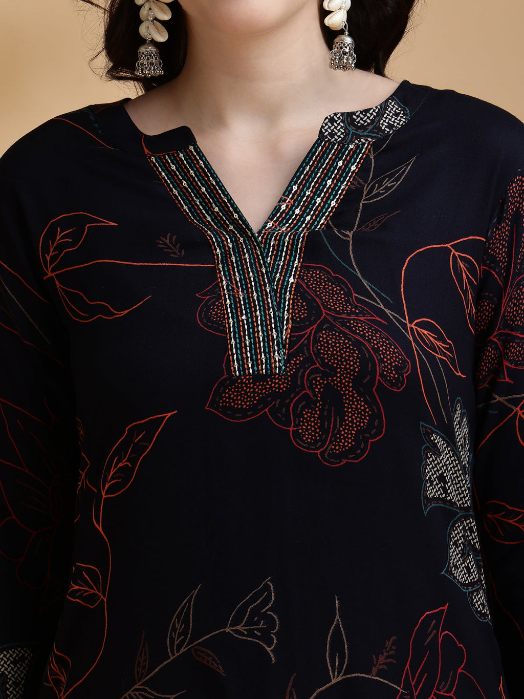 Floral Printed Kurta Pallazo Set, Navy Blue - Hiral Fashion | Grocsy