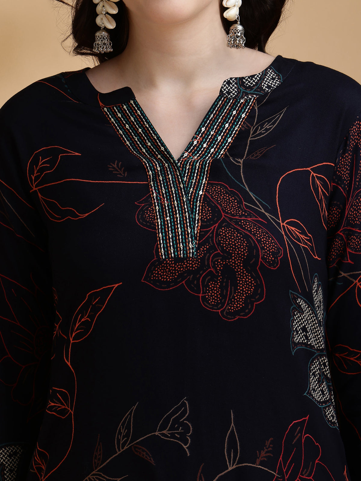Floral Printed Kurta Pallazo Set, Navy Blue - Hiral Fashion | Grocsy