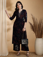 Floral Printed Kurta Pallazo Set, Navy Blue - Hiral Fashion | Grocsy