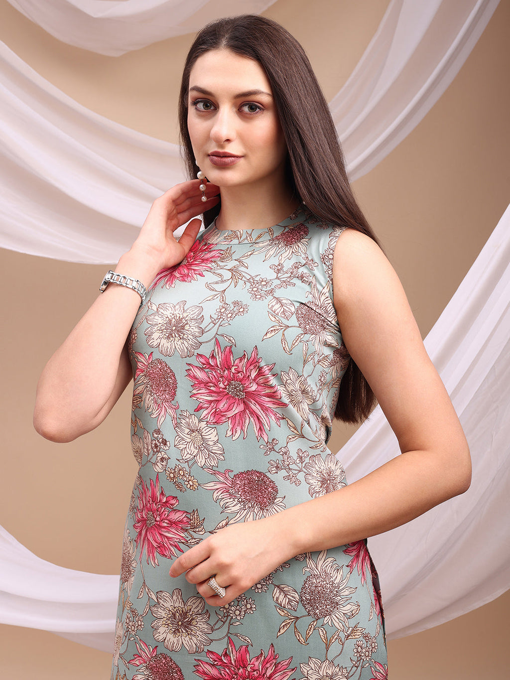 Floral Printed Kurta With Palazzo Pant, Turquoise - Hiral Fashion | Grocsy