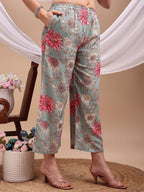 Floral Printed Kurta With Palazzo Pant, Turquoise - Hiral Fashion | Grocsy