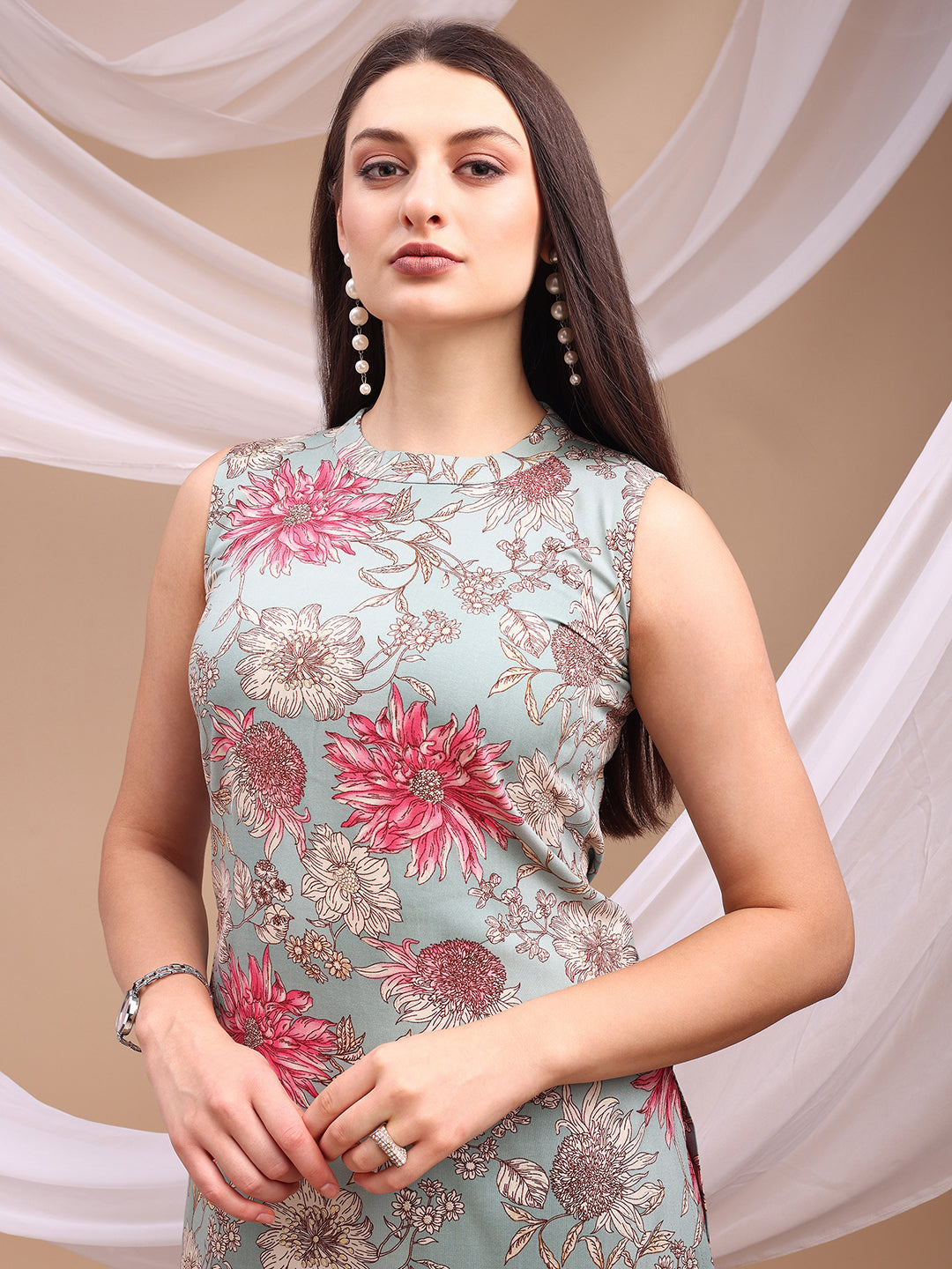 Floral Printed Kurta With Palazzo Pant, Turquoise - Hiral Fashion | Grocsy