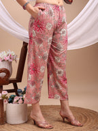 Floral Printed Kurta With Palazzo Pant, Pink - Hiral Fashion | Grocsy