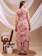Floral Printed Kurta With Palazzo Pant, Pink - Hiral Fashion | Grocsy
