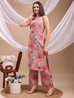 Floral Printed Kurta With Palazzo Pant, Pink - Hiral Fashion | Grocsy