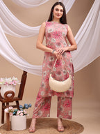 Floral Printed Kurta With Palazzo Pant, Pink - Hiral Fashion | Grocsy