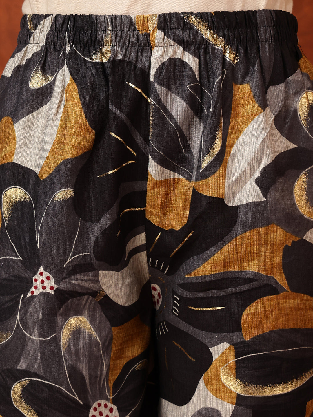Floral Printed Kurta With Palazzo Pant, Black - Hiral Fashion | Grocsy