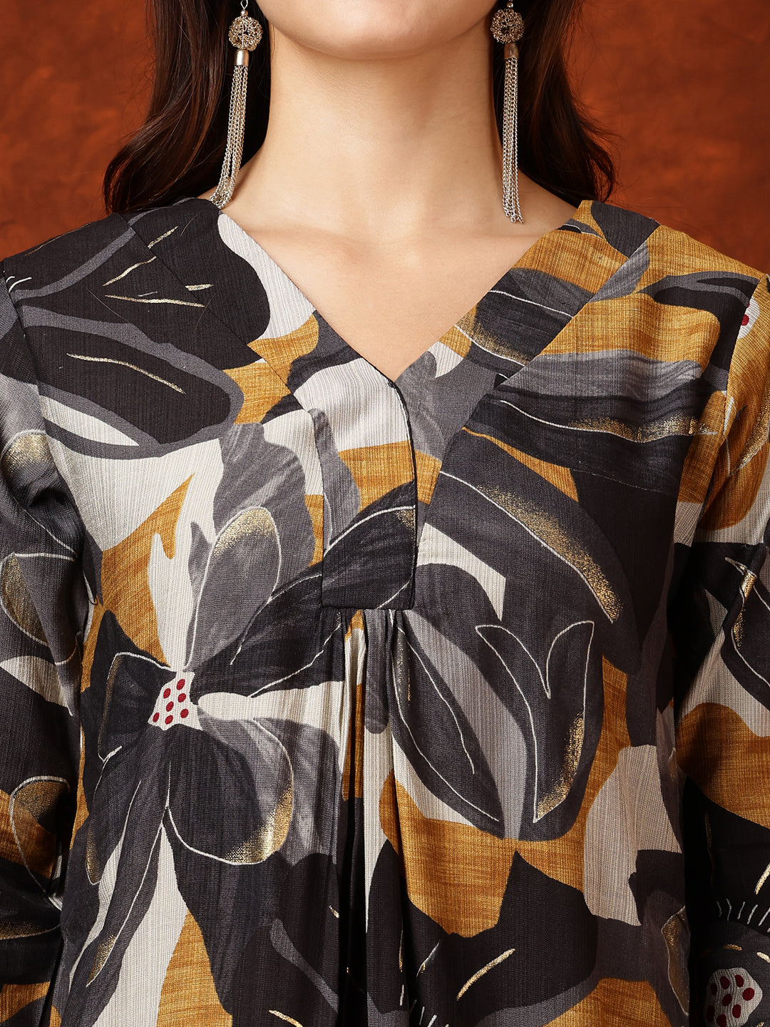 Floral Printed Kurta With Palazzo Pant, Black - Hiral Fashion | Grocsy