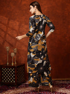 Floral Printed Kurta With Palazzo Pant, Black - Hiral Fashion | Grocsy