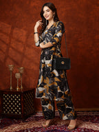 Floral Printed Kurta With Palazzo Pant, Black - Hiral Fashion | Grocsy