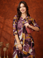 Floral Printed Kurta With Palazzo Pant, Purple - Hiral Fashion | Grocsy
