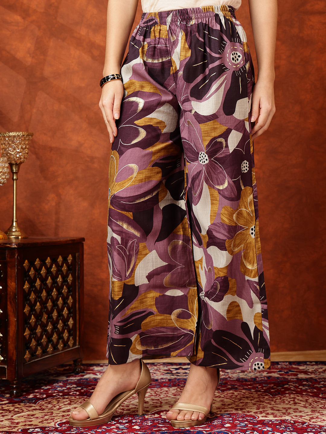 Floral Printed Kurta With Palazzo Pant, Purple - Hiral Fashion | Grocsy