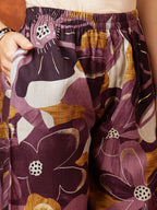 Floral Printed Kurta With Palazzo Pant, Purple - Hiral Fashion | Grocsy
