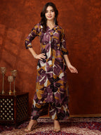 Floral Printed Kurta With Palazzo Pant, Purple - Hiral Fashion | Grocsy