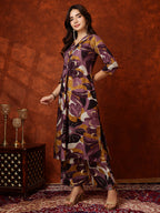 Floral Printed Kurta With Palazzo Pant, Purple - Hiral Fashion | Grocsy