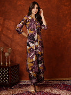 Floral Printed Kurta With Palazzo Pant, Purple - Hiral Fashion | Grocsy