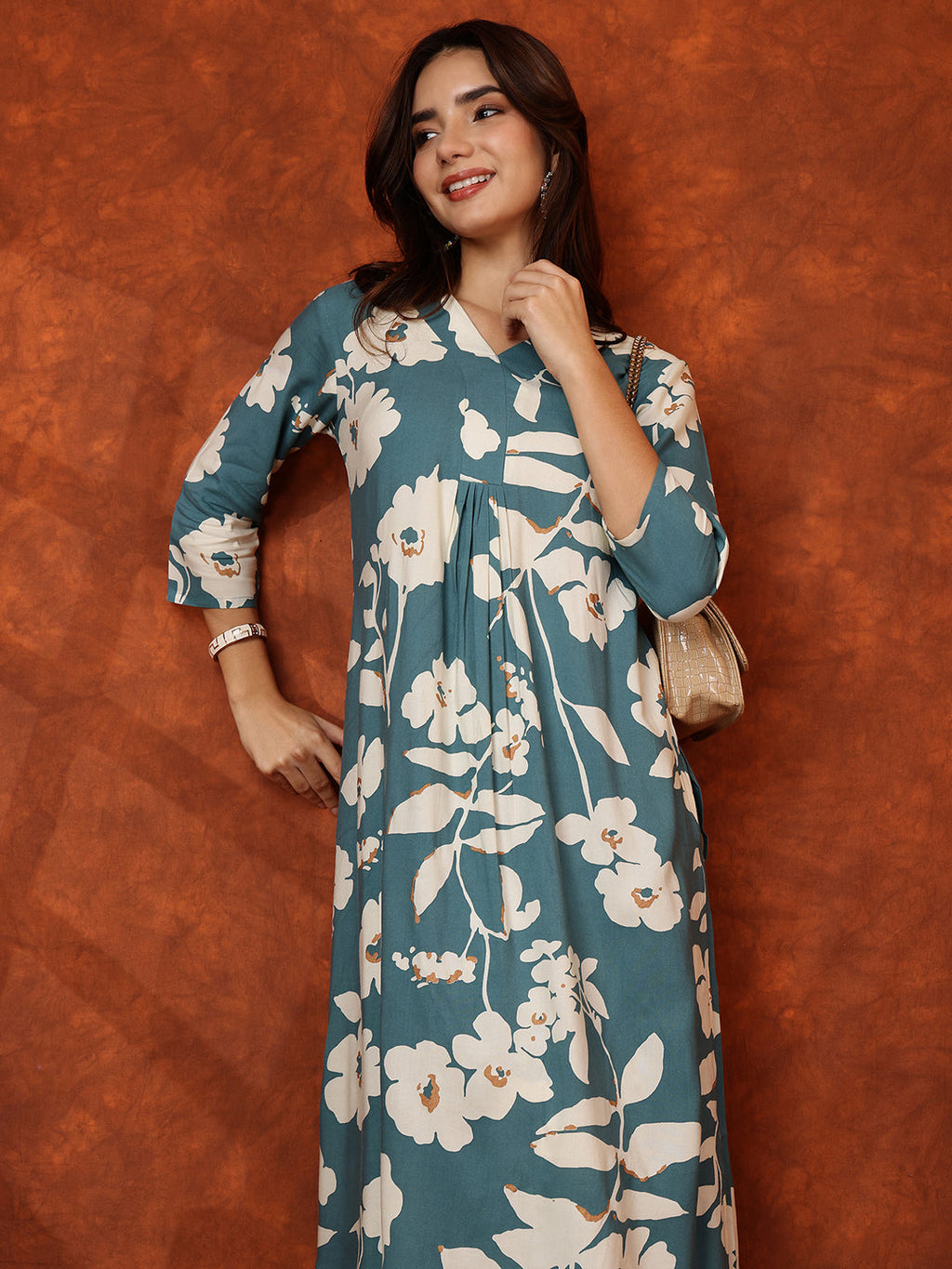 Botanical Printed Kurta With Palazzo Pant, Turquoise - Hiral Fashion | Grocsy