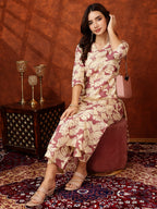 Floral Printed Designer Collared Kurta With Palazzo, Pink - Hiral Fashion | Grocsy