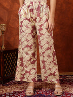 Floral Printed Designer Collared Kurta With Palazzo, Pink - Hiral Fashion | Grocsy
