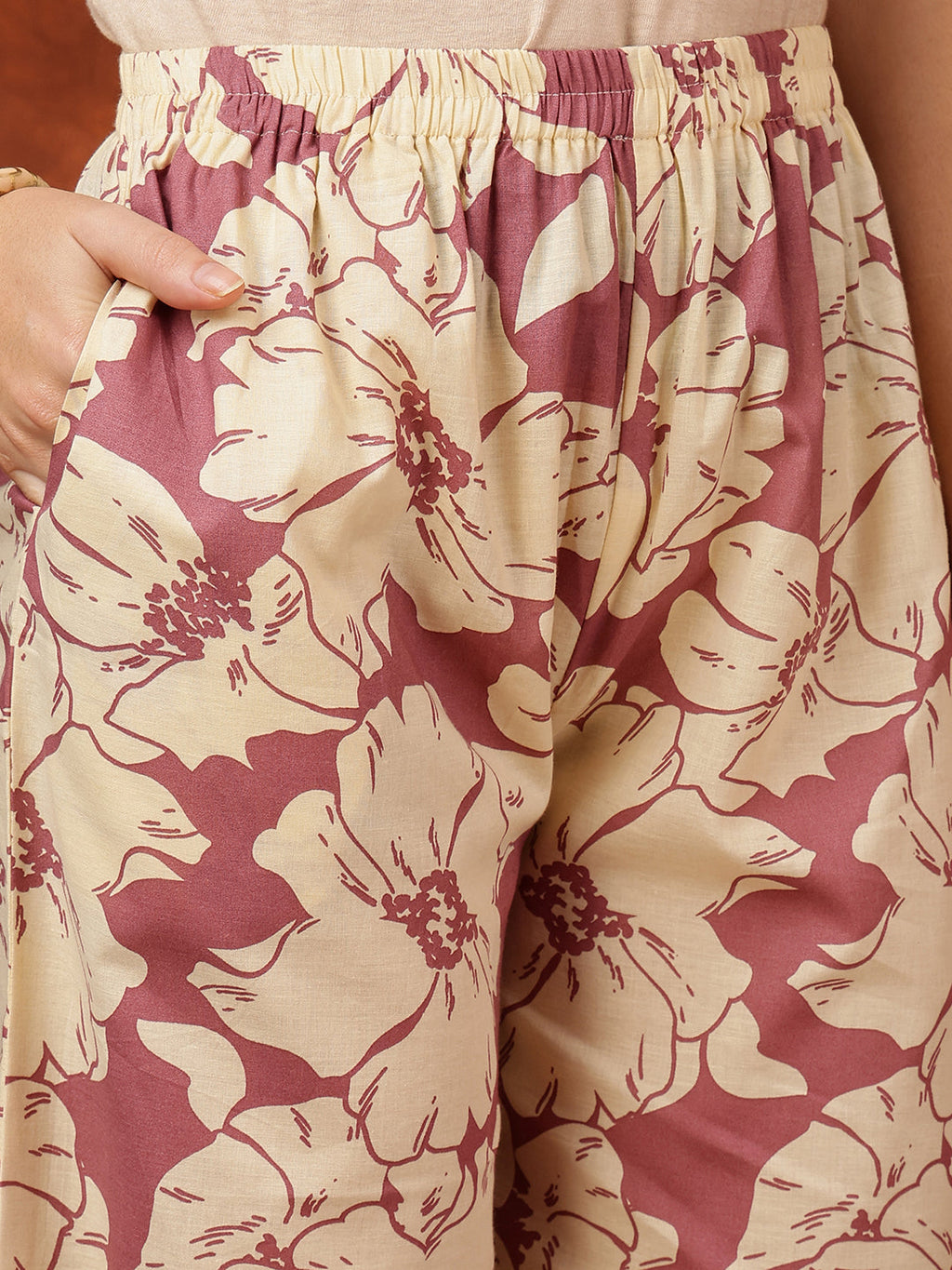 Floral Printed Designer Collared Kurta With Palazzo, Pink - Hiral Fashion | Grocsy
