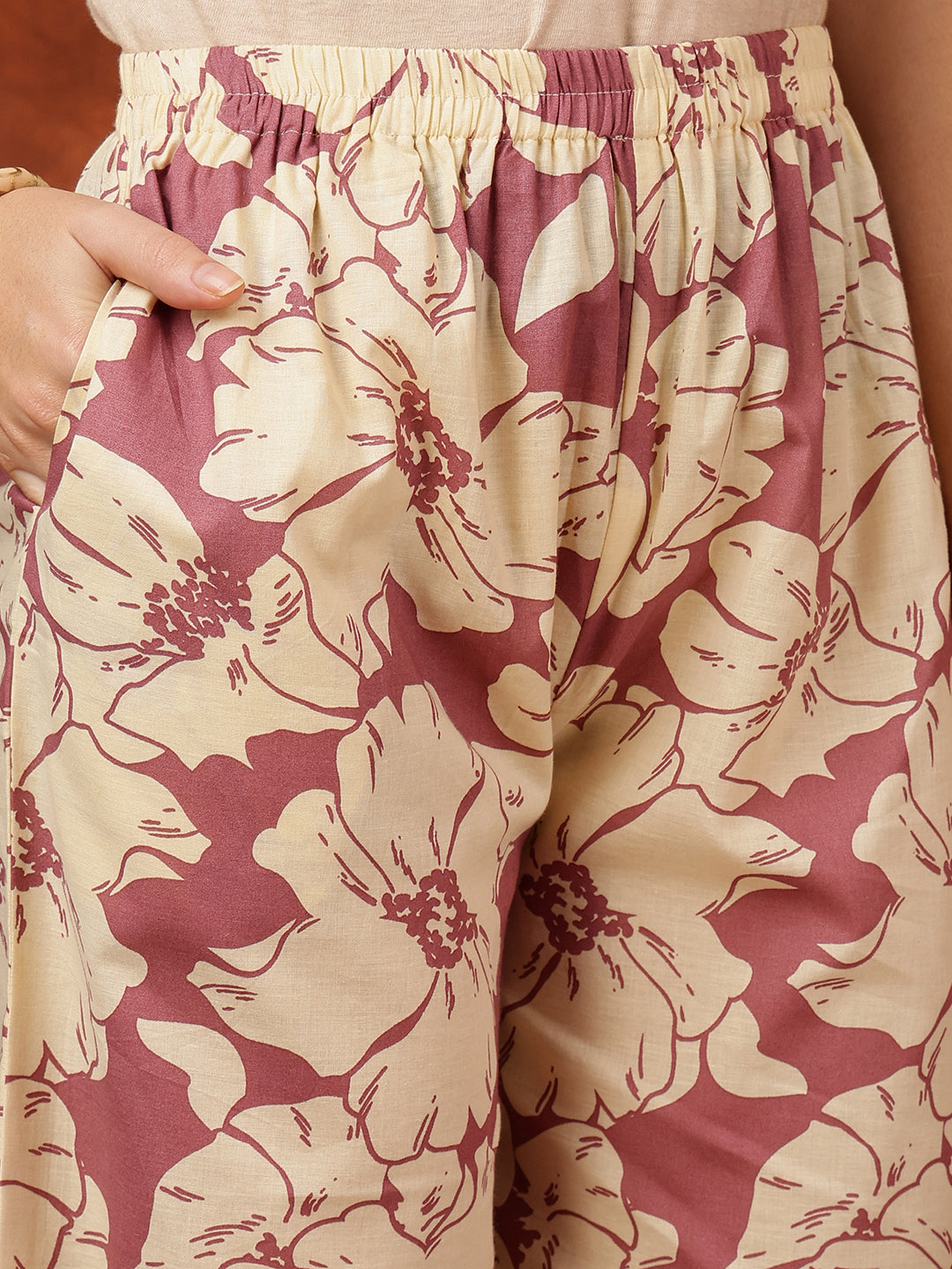 Floral Printed Designer Collared Kurta With Palazzo, Pink - Hiral Fashion | Grocsy