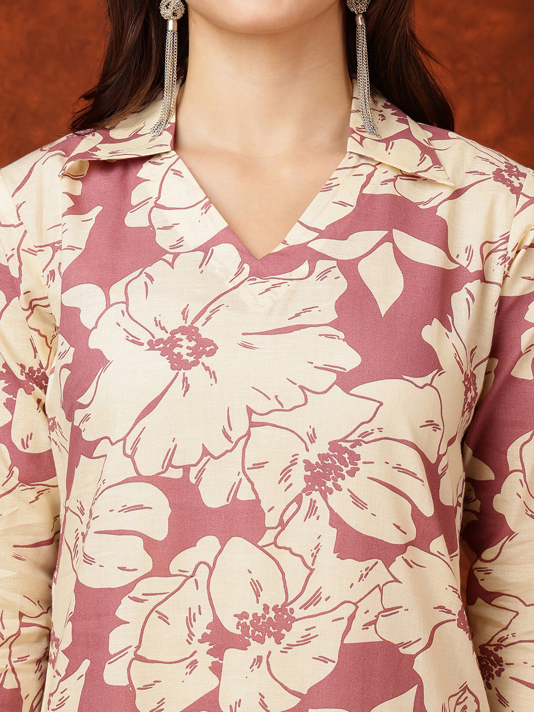 Floral Printed Designer Collared Kurta With Palazzo, Pink - Hiral Fashion | Grocsy