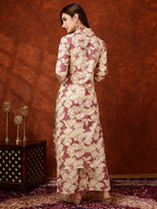 Floral Printed Designer Collared Kurta With Palazzo, Pink - Hiral Fashion | Grocsy