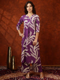 Botanical Printed Kurta With Palazzo Pant, Purple - Hiral Fashion | Grocsy