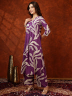 Botanical Printed Kurta With Palazzo Pant, Purple - Hiral Fashion | Grocsy