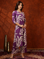 Botanical Printed Kurta With Palazzo Pant, Purple - Hiral Fashion | Grocsy