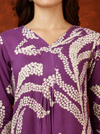 Botanical Printed Kurta With Palazzo Pant, Purple - Hiral Fashion | Grocsy