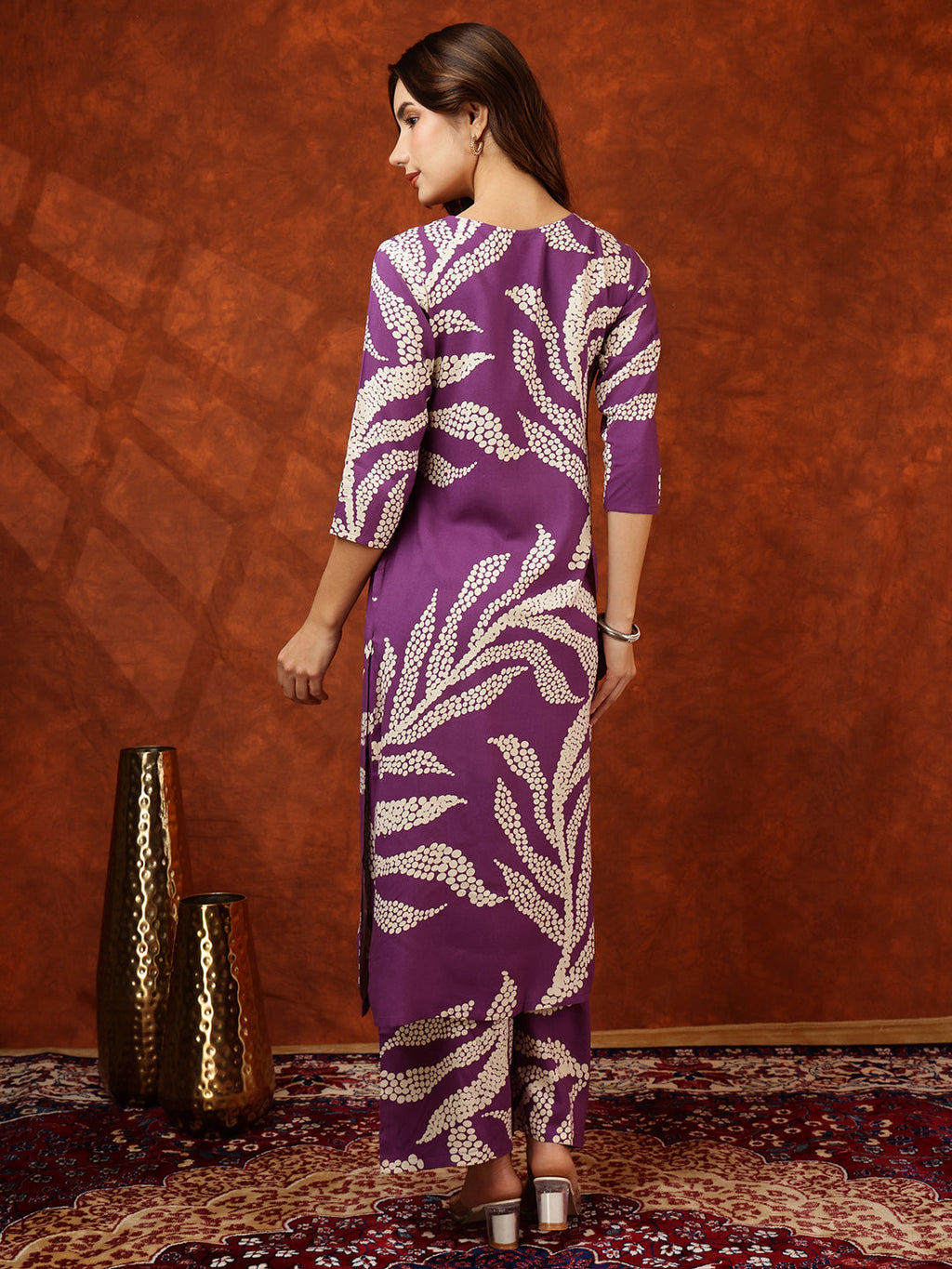 Botanical Printed Kurta With Palazzo Pant, Purple - Hiral Fashion | Grocsy