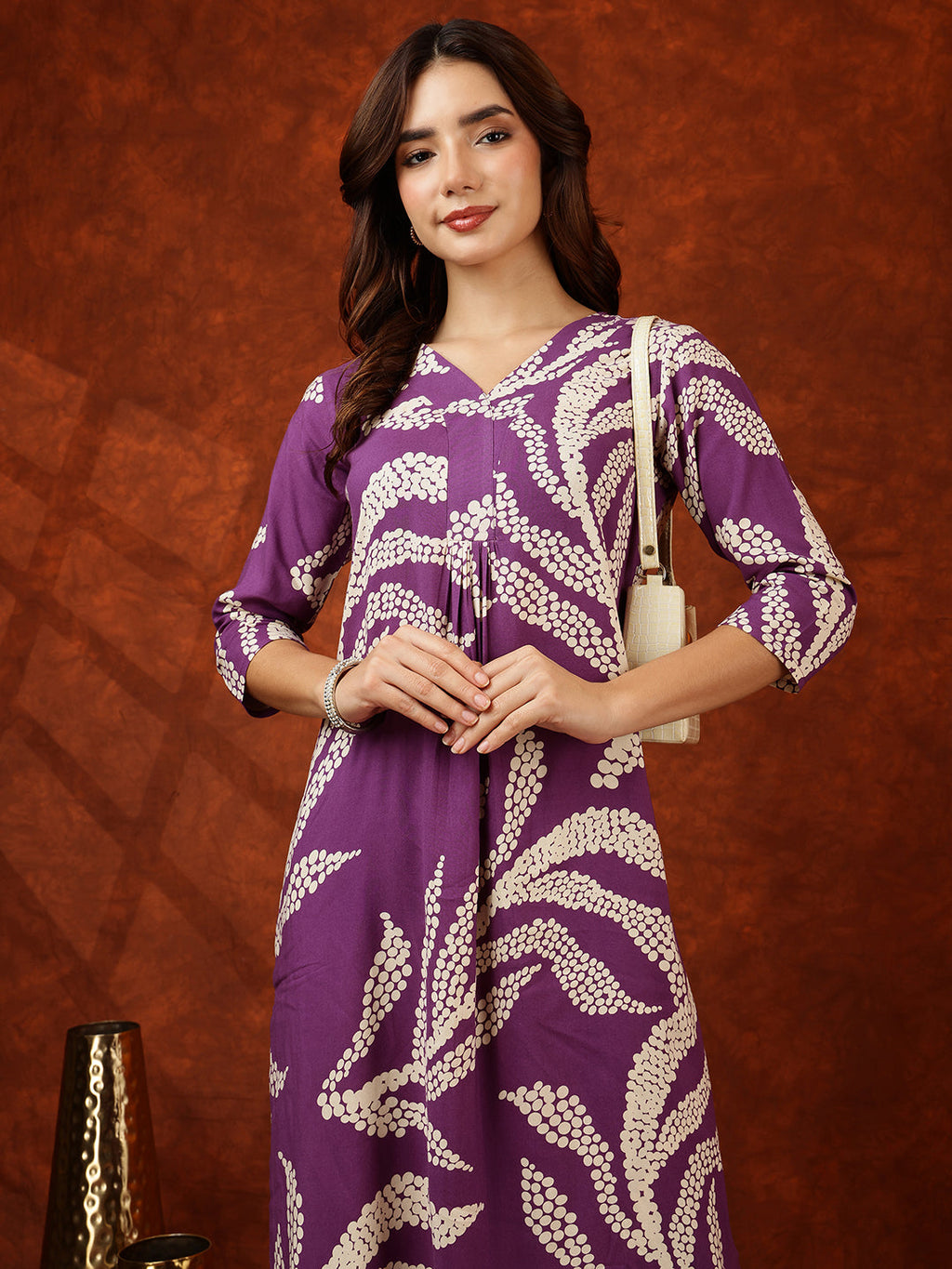 Botanical Printed Kurta With Palazzo Pant, Purple - Hiral Fashion | Grocsy