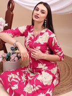 Floral Printed Kurta With Palazzo Pant, Pink - Hiral Fashion | Grocsy
