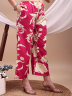 Floral Printed Kurta With Palazzo Pant, Pink - Hiral Fashion | Grocsy