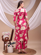 Floral Printed Kurta With Palazzo Pant, Pink - Hiral Fashion | Grocsy
