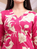Floral Printed Kurta With Palazzo Pant, Pink - Hiral Fashion | Grocsy