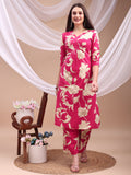 Floral Printed Kurta With Palazzo Pant, Pink - Hiral Fashion | Grocsy