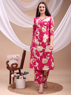 Floral Printed Kurta With Palazzo Pant, Pink - Hiral Fashion | Grocsy