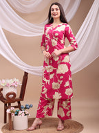 Floral Printed Kurta With Palazzo Pant, Pink - Hiral Fashion | Grocsy