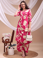 Floral Printed Kurta With Palazzo Pant, Pink - Hiral Fashion | Grocsy