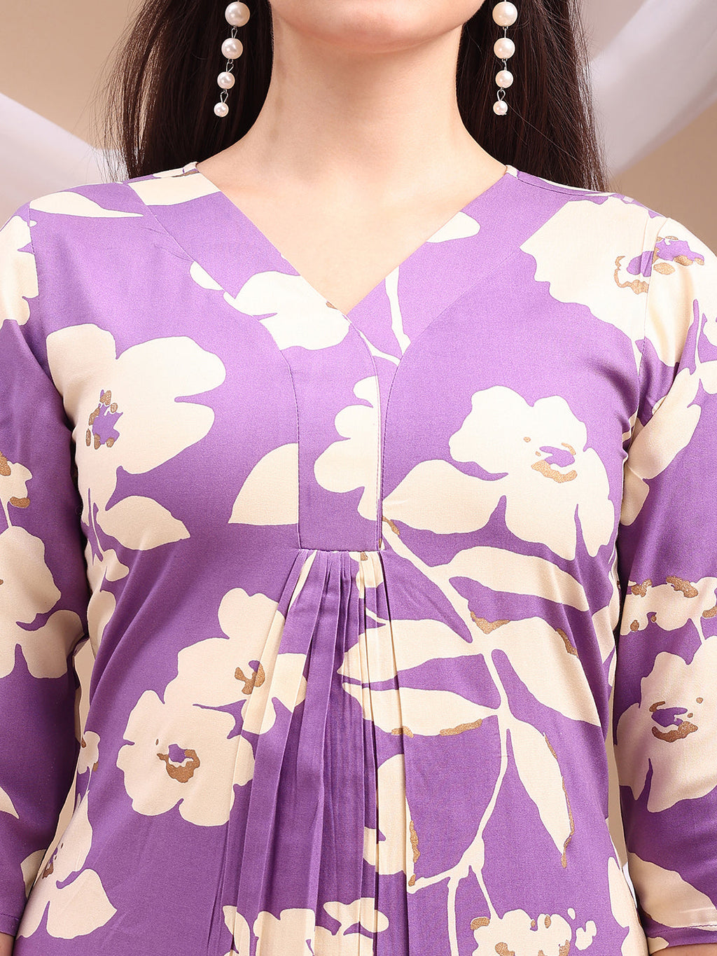 Floral Printed Kurta With Palazzo Pant, Lavender - Hiral Fashion | Grocsy