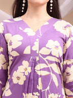 Floral Printed Kurta With Palazzo Pant, Lavender - Hiral Fashion | Grocsy