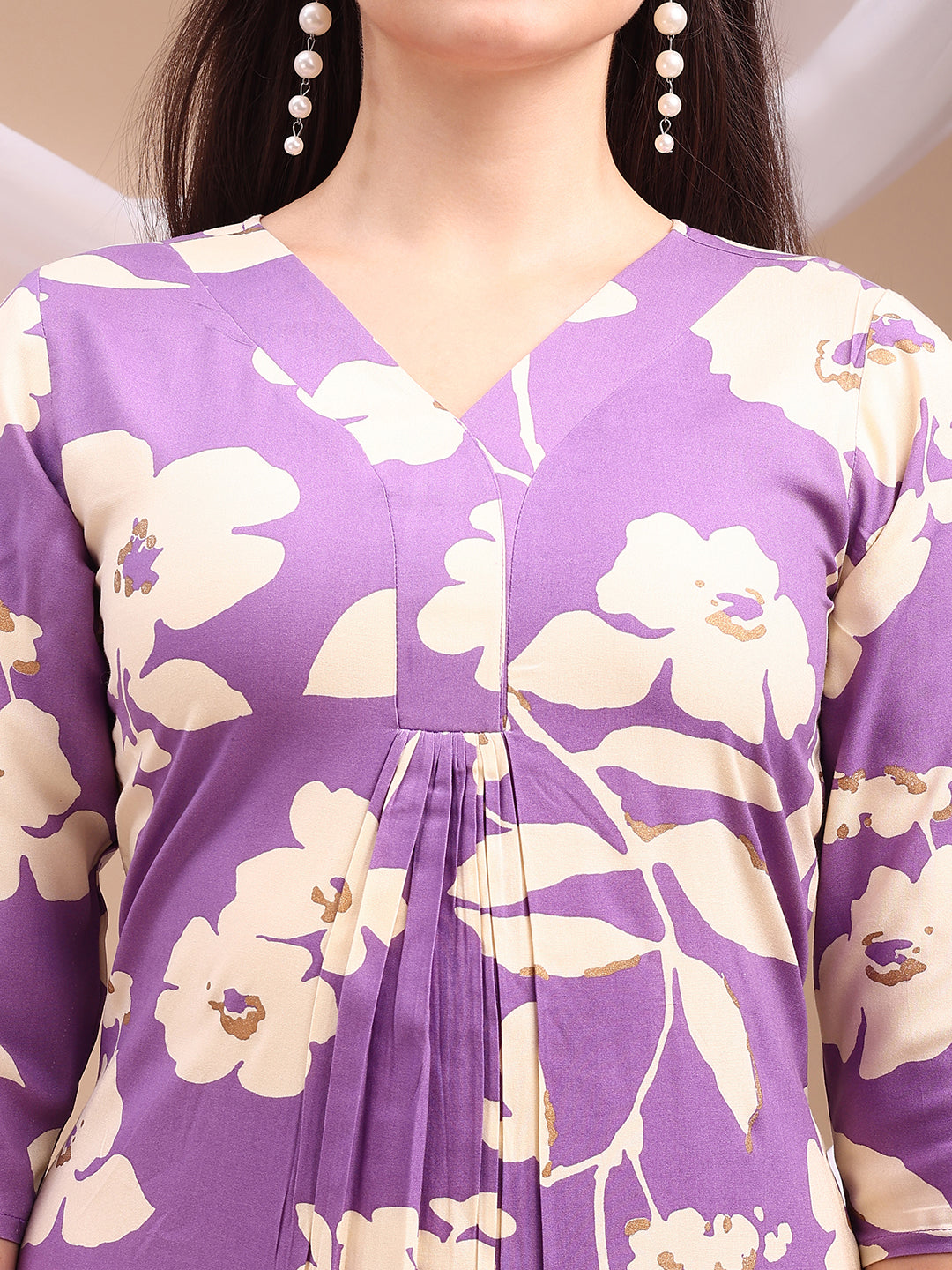 Floral Printed Kurta With Palazzo Pant, Lavender - Hiral Fashion | Grocsy